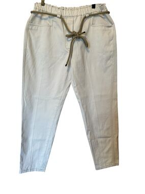 Brunello Cucinelli Cream Straight Leg Pant with Monili Rope Size USA 8